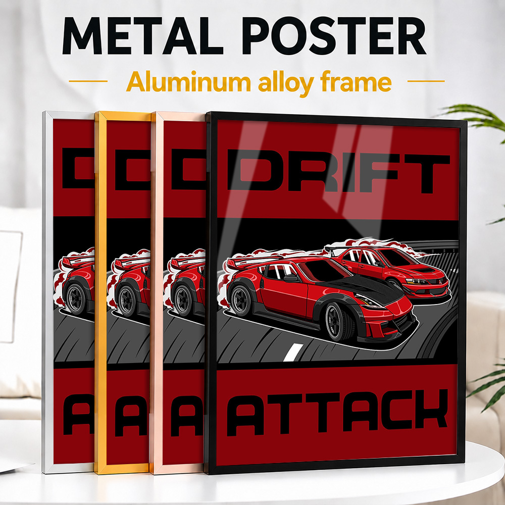 Car Mirror - Drift Attack Cars Framed Metal Print